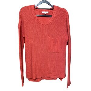 Madewell Coral Ribbed Knit Sweater Crewneck Pocket Long Sleeve Top Women Size S
